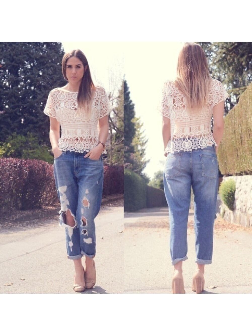 Women’s Keren Hart Vinatge crochet lace boho top S/M 🌻!